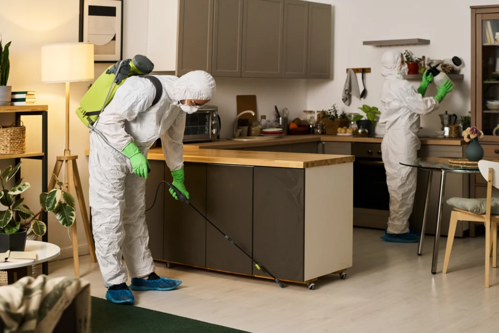 colleagues-protective-suits-disinfecting-apartment