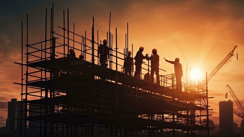 workers-construct-homes-on-tall-scaffolding-without-safety-gear-industrial-and-contemporary-urban-construction-setting-worker-protection-in-labor-insurance-free-photo